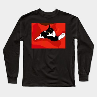 Cute Tuxedo Cat ready to sleep  Copyright TeAnne Long Sleeve T-Shirt